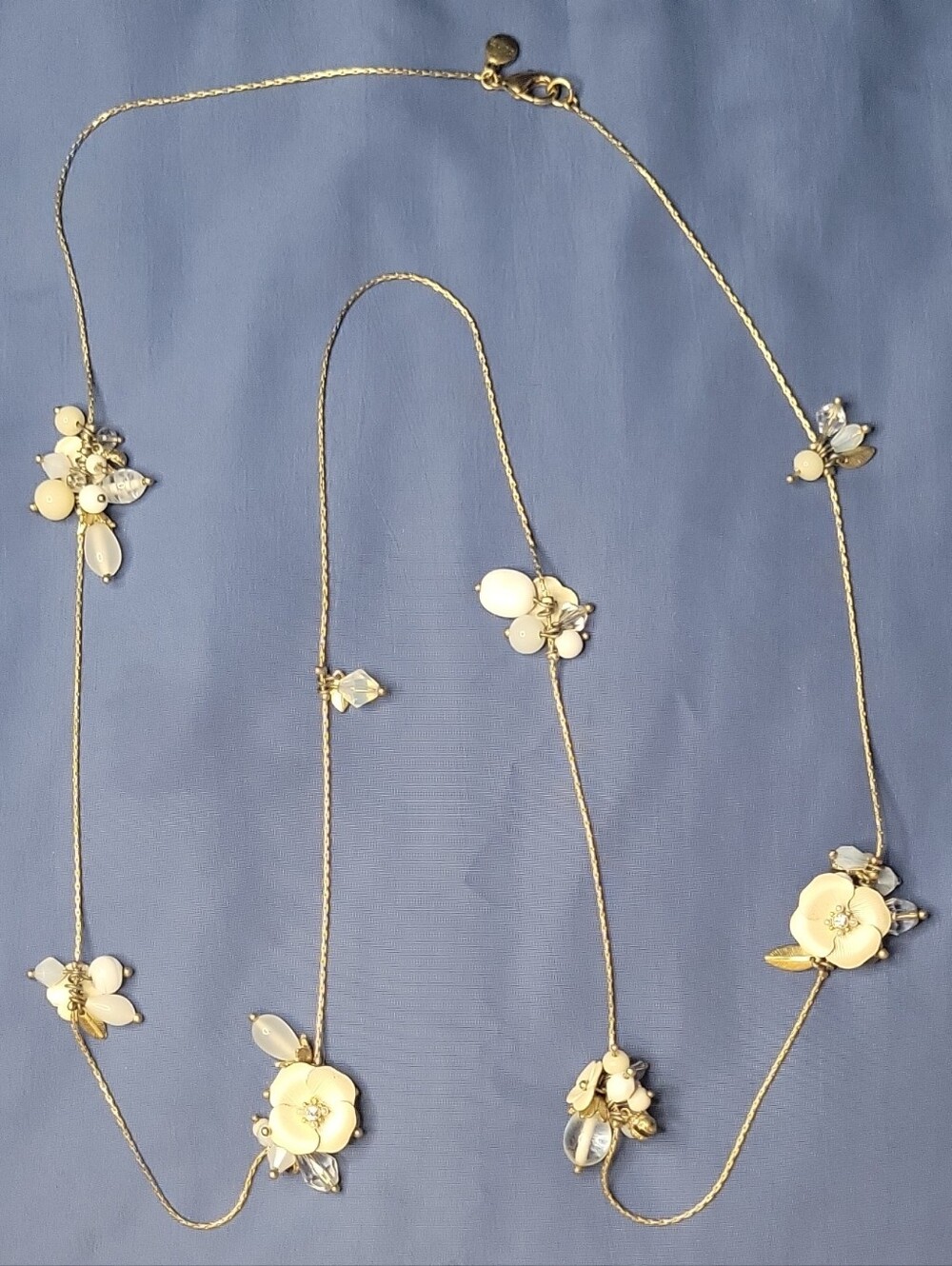 Bohm Delicate Gold Long Necklace with Cream Floral Accents